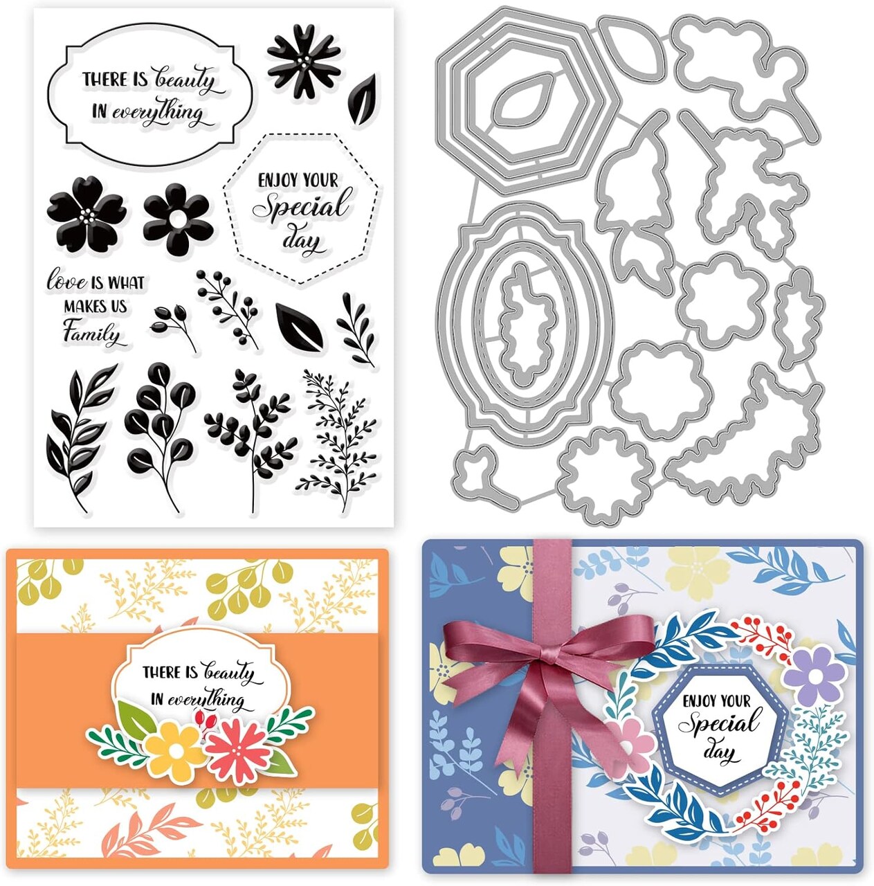 Label Die Cut Leaf Clear Stamps and Dies Sets for Card Making Word Silicone Stamps Cut Stencils